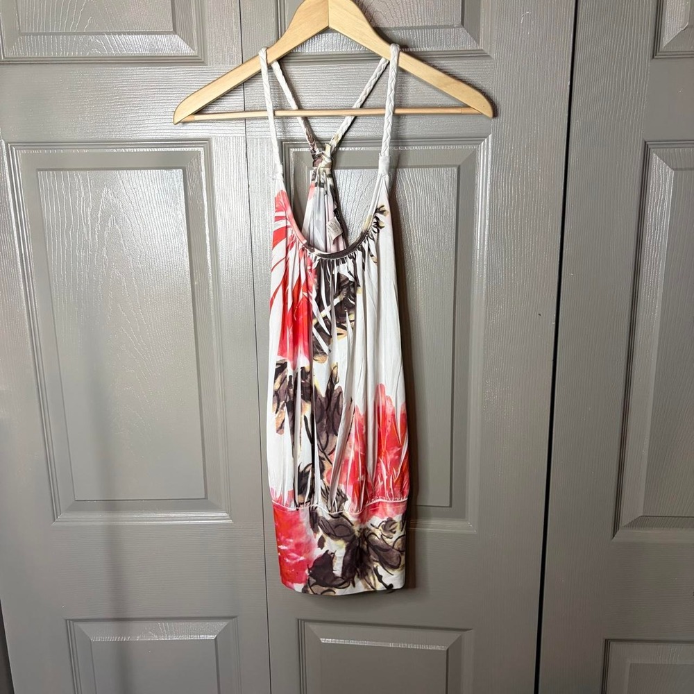 Wet Seal Floral Maxi Dress White Red Braided Straps Boho Summer Size Large